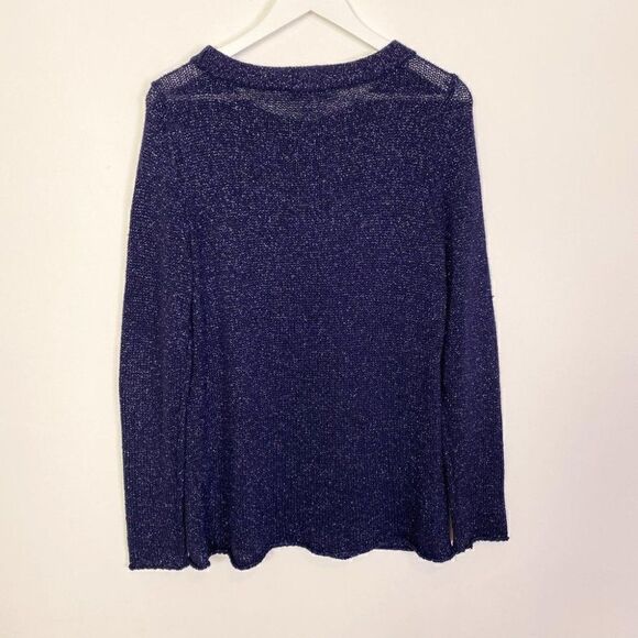 CLEARANCE - WHBM Navy Blue Shimmer Knit Twofer Sweater - Picture 3 of 7